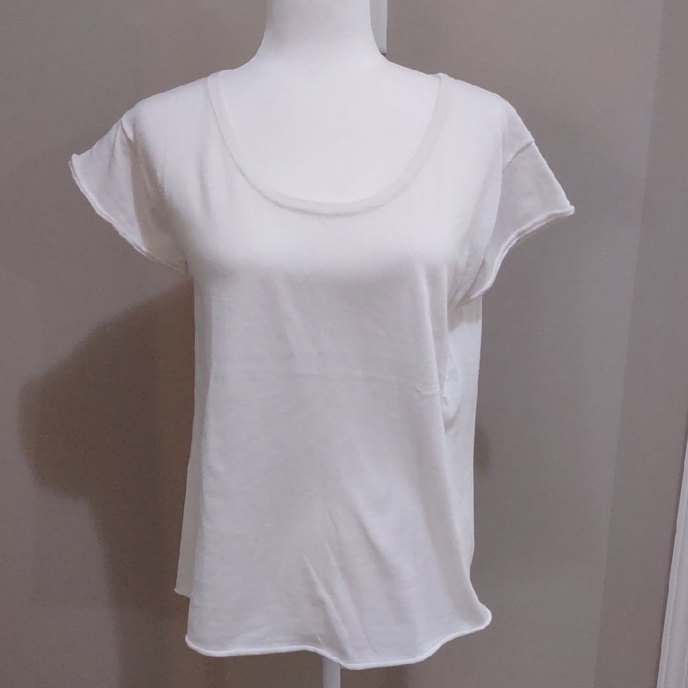 Whisper By Brodie Fine Cashmere Malibu Tee Laser White Size Small NWT
